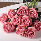 Artificial Rose Stems | Silk-Look Flannel Petals & Flexible Stem | Set of 10