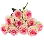 Artificial Rose Stems | Silk-Look Flannel Petals & Flexible Stem | Set of 10