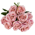 Artificial Rose Stems | Silk-Look Flannel Petals & Flexible Stem | Set of 10