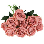 Artificial Rose Stems | Silk-Look Flannel Petals & Flexible Stem | Set of 10
