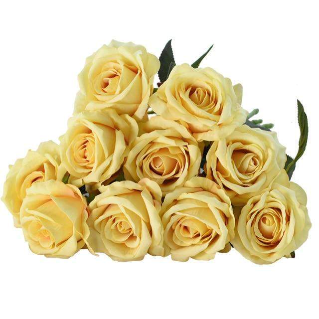 Artificial Rose Stems | Silk-Look Flannel Petals & Flexible Stem | Set of 10