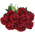 Artificial Rose Stems | Silk-Look Flannel Petals & Flexible Stem | Set of 10
