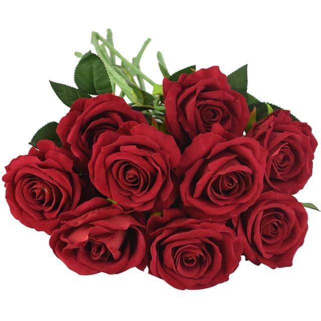 Artificial Rose Stems | Silk-Look Flannel Petals & Flexible Stem | Set of 10