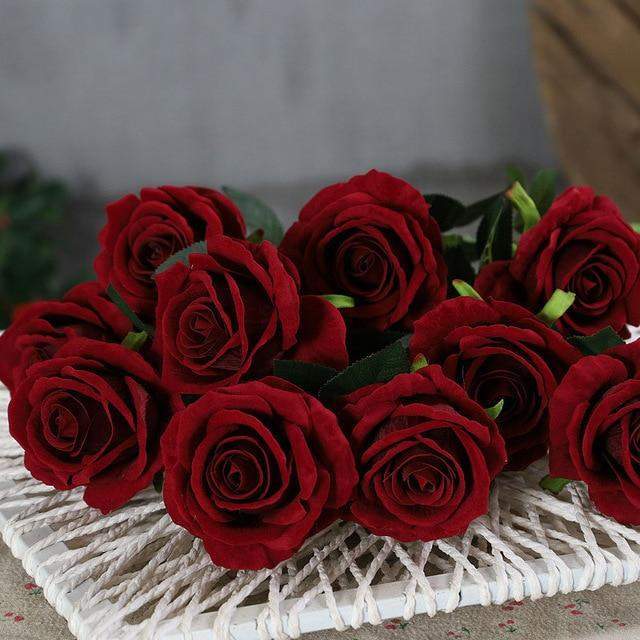 Artificial Rose Stems | Silk-Look Flannel Petals & Flexible Stem | Set of 10