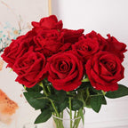 Artificial Rose Stems | Silk-Look Flannel Petals & Flexible Stem | Set of 10