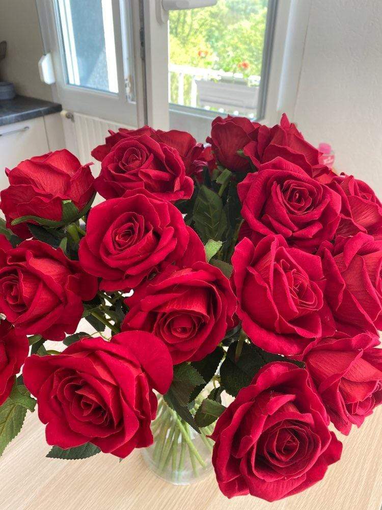 Artificial Rose Stems | Silk-Look Flannel Petals & Flexible Stem | Set of 10