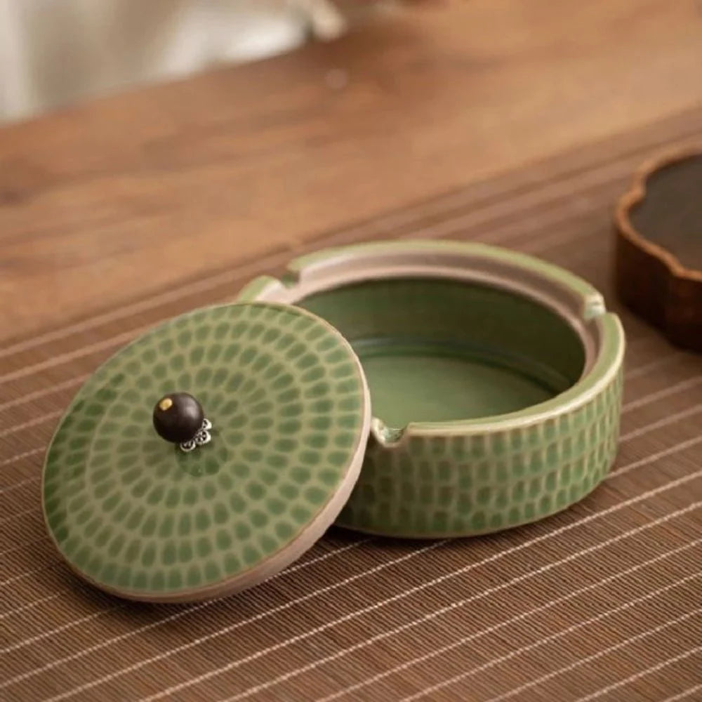 Ashtray | Handcrafted Glazed Ceramic & Natural Wood Lid