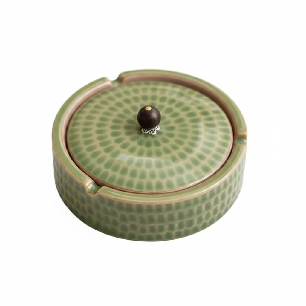 Ashtray | Handcrafted Glazed Ceramic & Natural Wood Lid