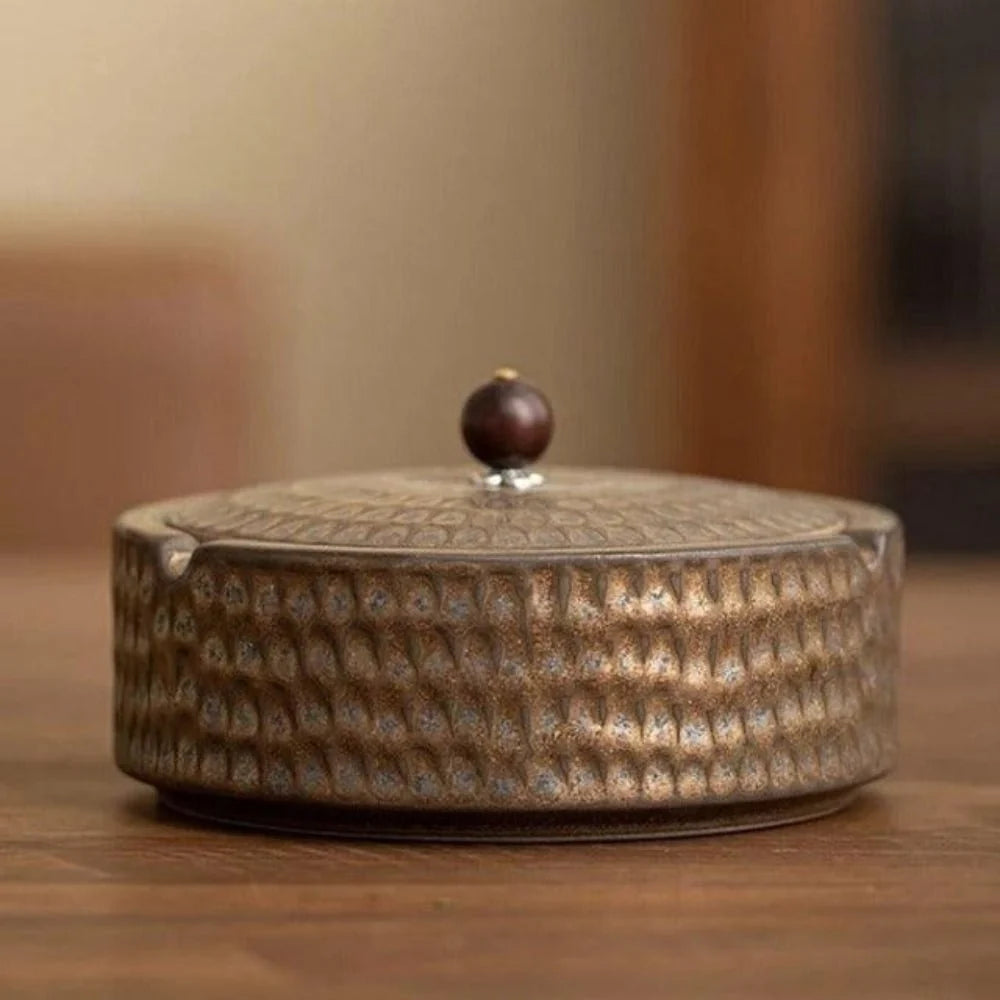 Ashtray | Handcrafted Glazed Ceramic & Natural Wood Lid