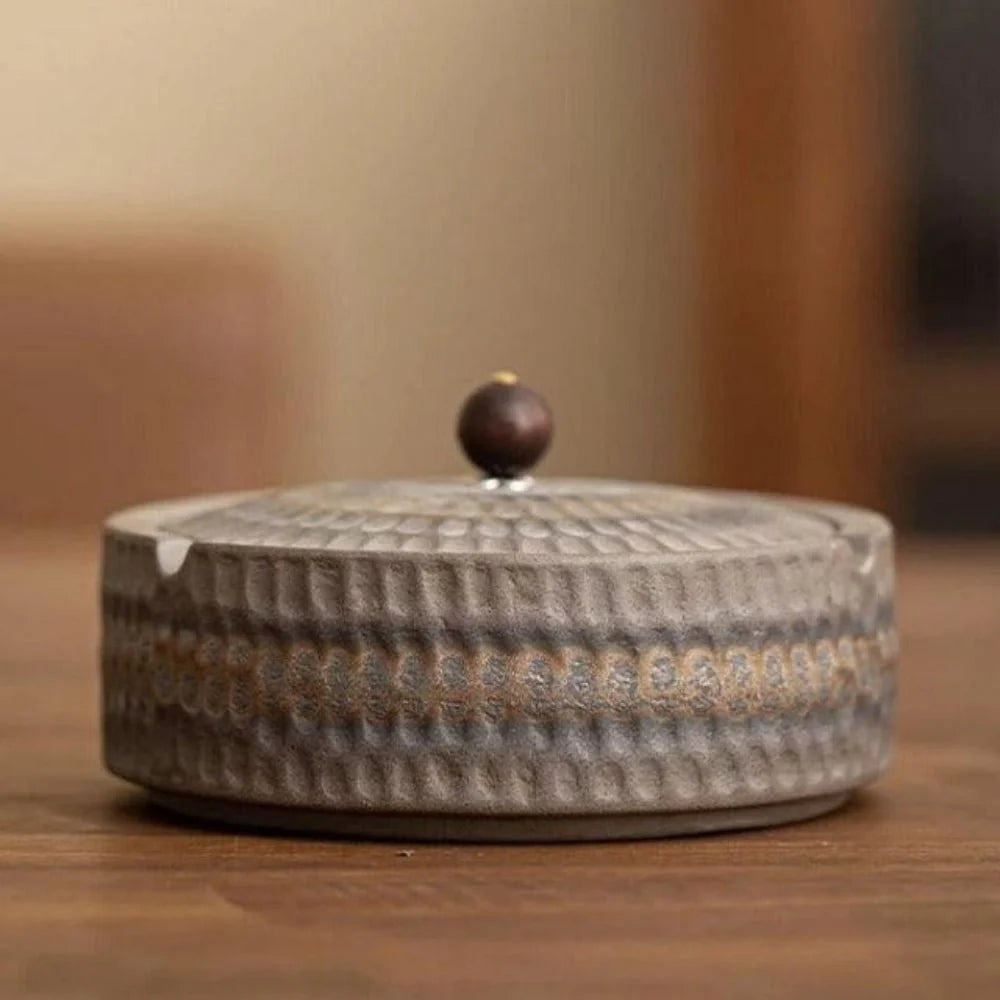 Ashtray | Handcrafted Glazed Ceramic & Natural Wood Lid