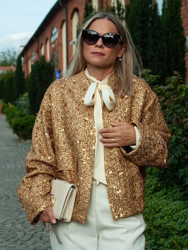 Aviator Jacket | Allover Sequin | Cropped Fit