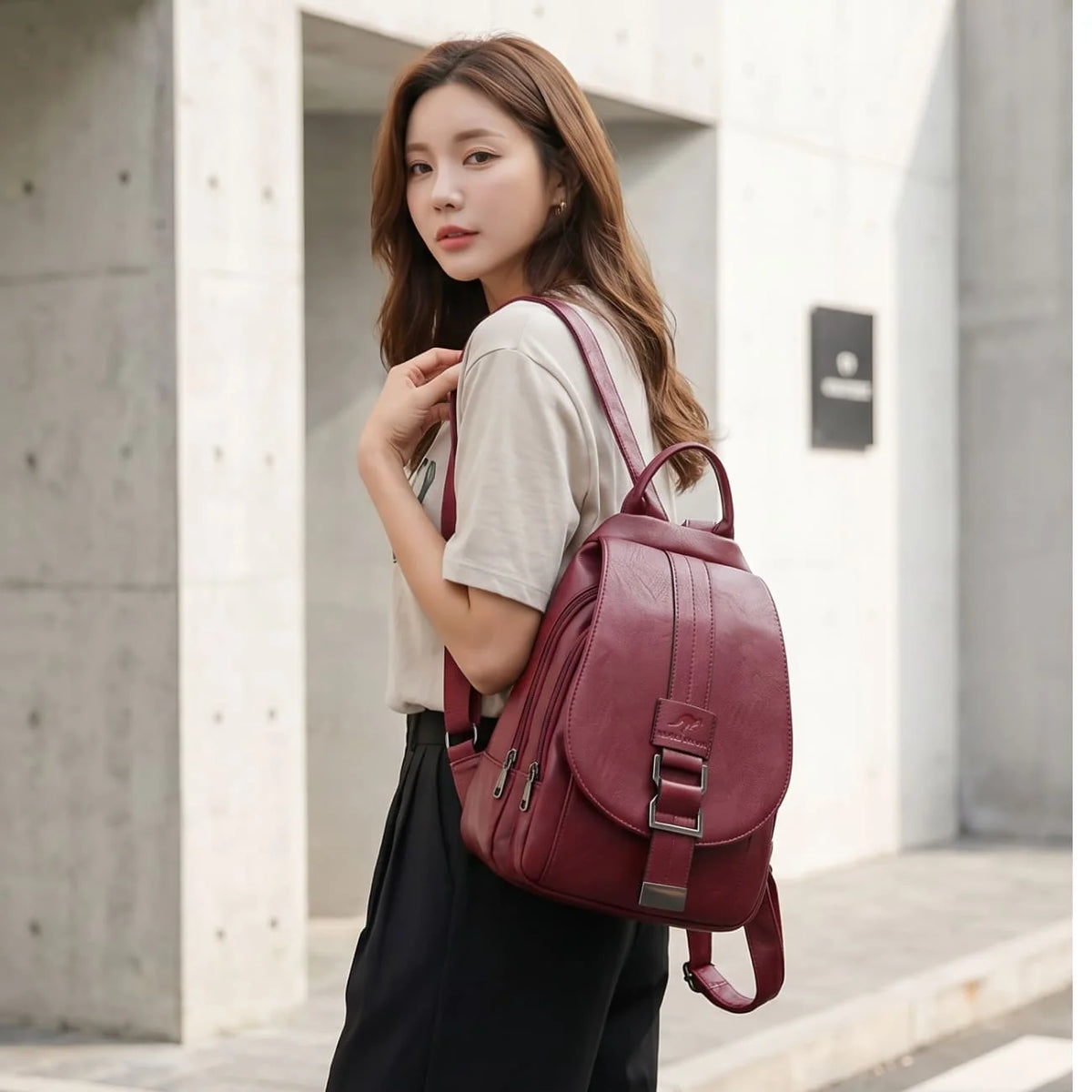 Backpack | Water-Resistant Sheepskin Leather & Anti-Theft Back Pocket