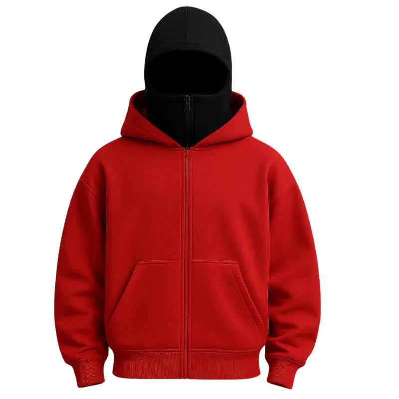 Balaclava Hoodie | Full-Zip Knit Polyester | Double Hood & Face Coverage