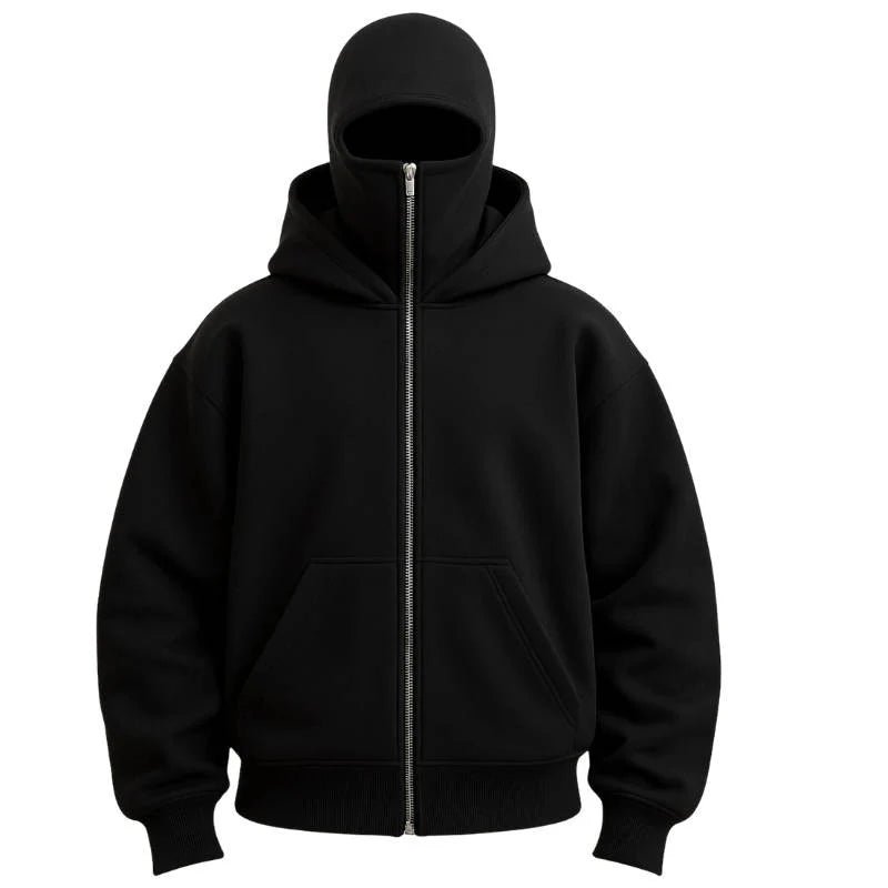 Balaclava Hoodie | Full-Zip Knit Polyester | Double Hood & Face Coverage