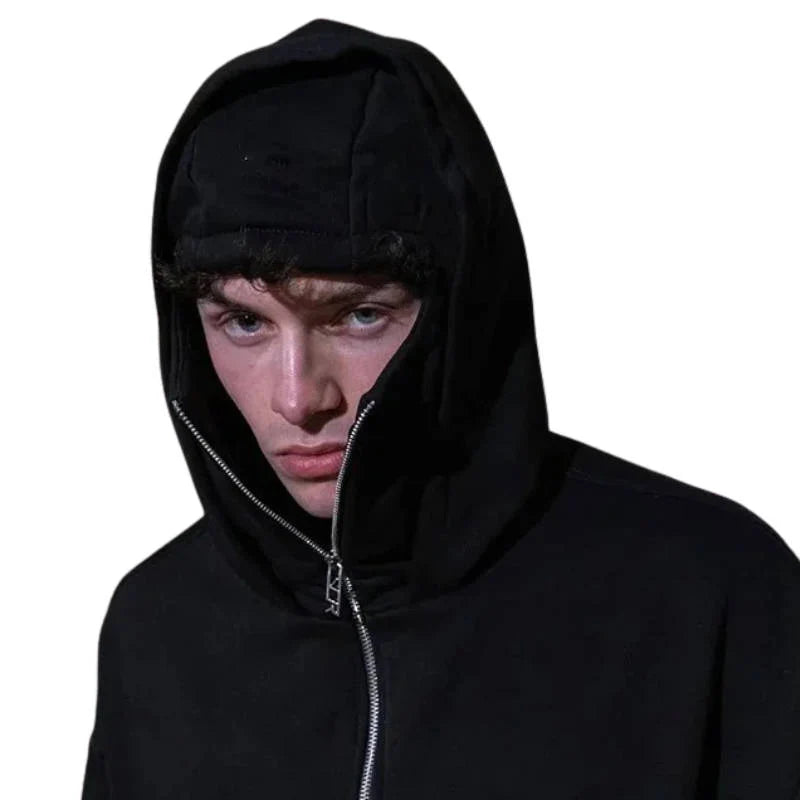 Balaclava Hoodie | Full-Zip Knit Polyester | Double Hood & Face Coverage