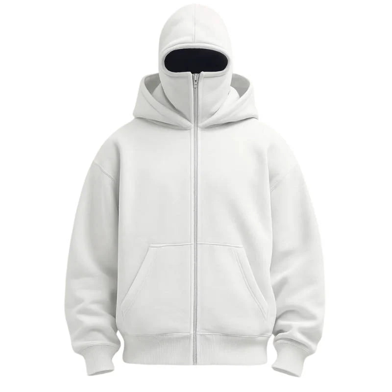 Balaclava Hoodie | Full-Zip Knit Polyester | Double Hood & Face Coverage