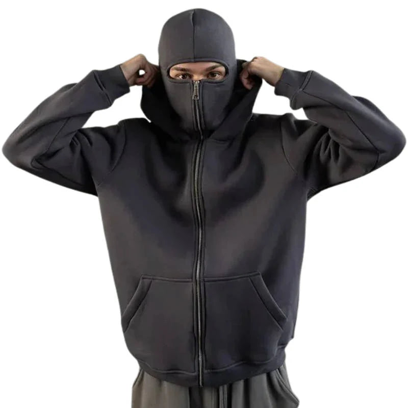 Balaclava Hoodie | Full-Zip Knit Polyester | Double Hood & Face Coverage