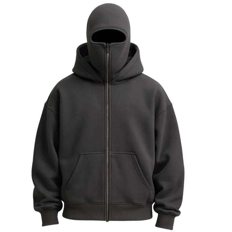 Balaclava Hoodie | Full-Zip Knit Polyester | Double Hood & Face Coverage