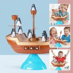 Balancing Game | Wobbly Pirate Ship Base & Wooden Penguins | Ages 3+