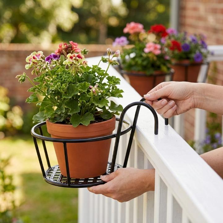 Balcony Pot Holder | Hook-On No-Drill Design | 3-Pack