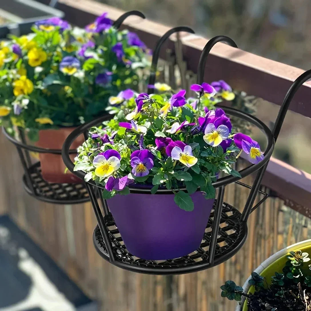 Balcony Pot Holder | Space-Saving Rail Mount | Set of 3
