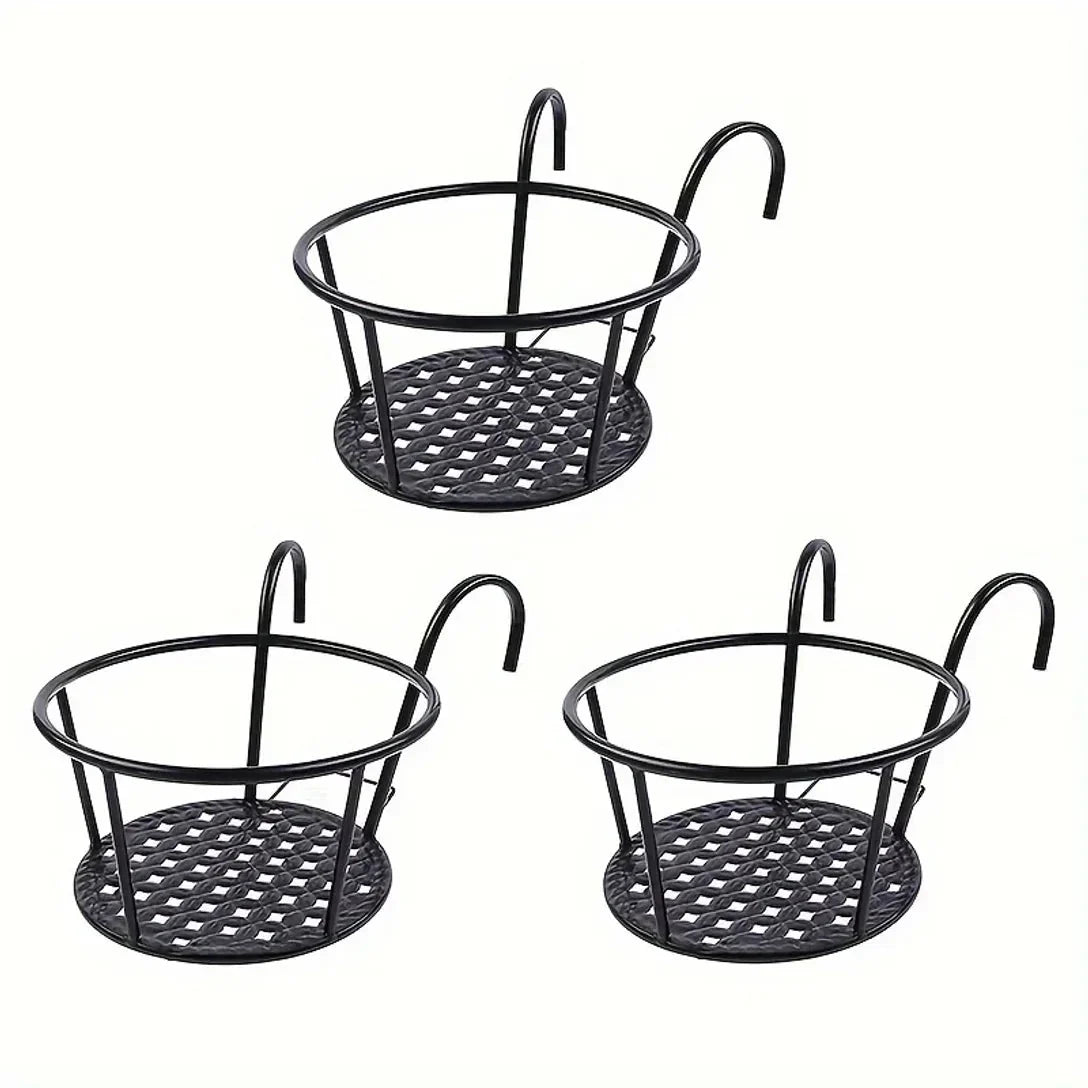Balcony Pot Holder | Space-Saving Rail Mount | Set of 3