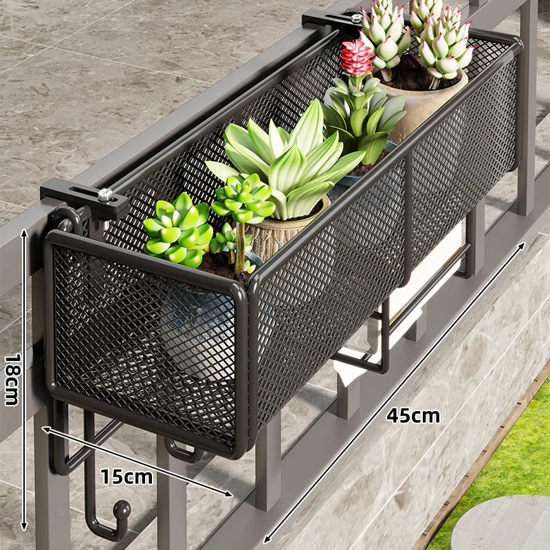 Balcony Rail Planter Box | Clamp-On Rail-Mount & Ventilated Mesh