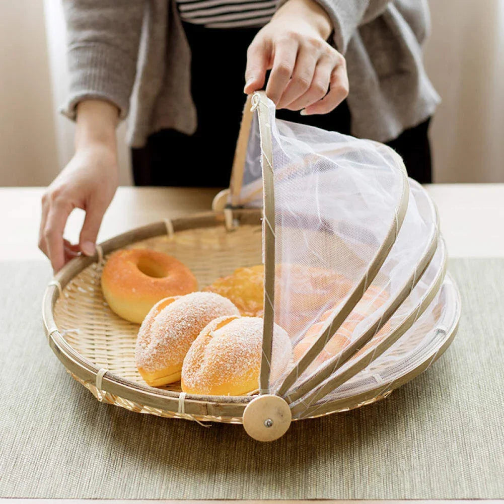 Bamboo Basket | Woven & Foldable With Mosquito Net | Small/Medium/Large