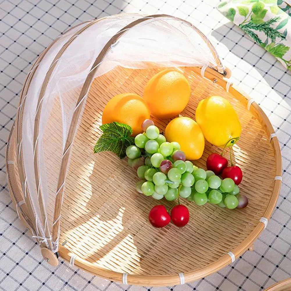 Bamboo Basket | Woven & Foldable With Mosquito Net | Small/Medium/Large