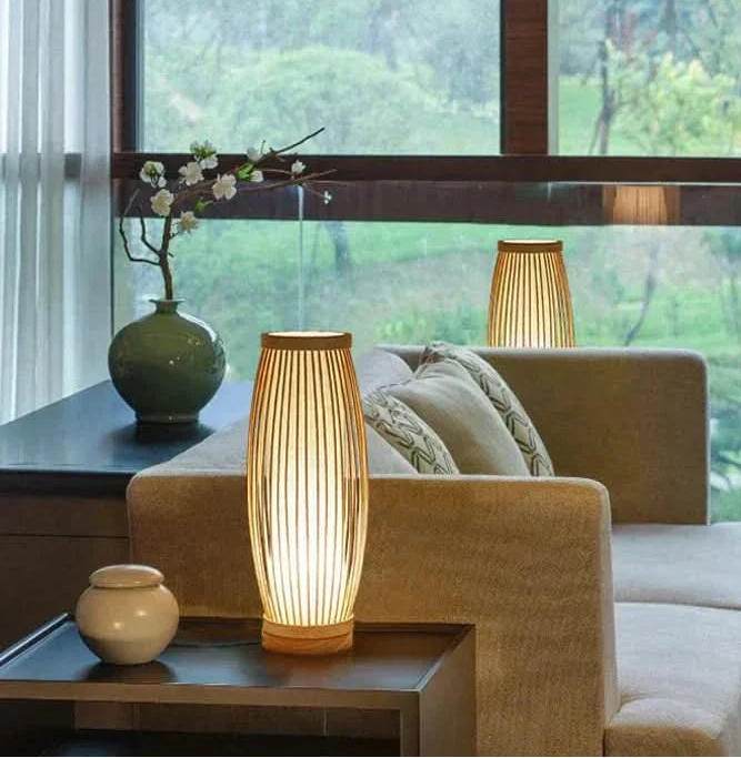 Table Lamp | Hand-Knitted Bamboo Shade | Japanese Zen Design, E27 Socket