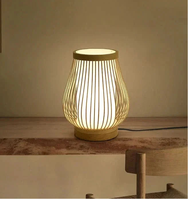 Table Lamp | Hand-Knitted Bamboo Shade | Japanese Zen Design, E27 Socket