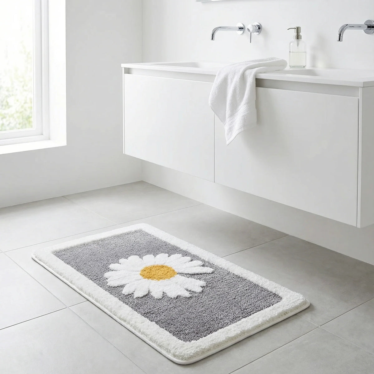 Bath Mat | Scandinavian Floral Soft Microfiber & Anti-Slip