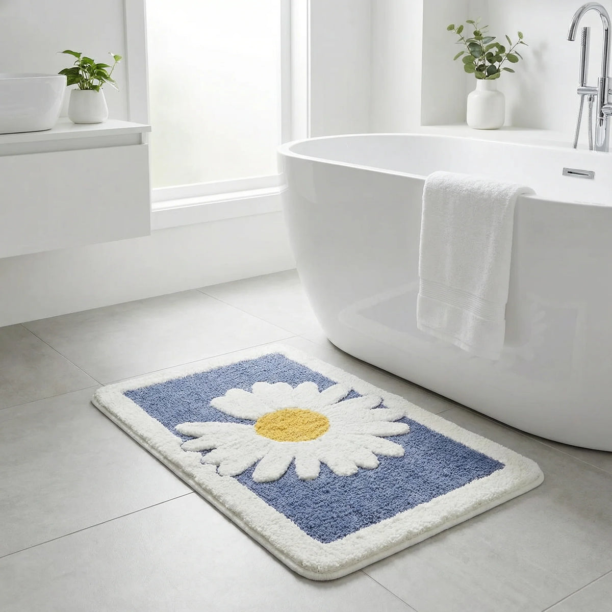 Bath Mat | Scandinavian Floral Soft Microfiber & Anti-Slip