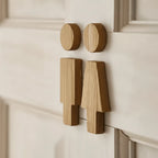 Bathroom Door Sign | Solid Oak & Clear Pictograms | Set of 2