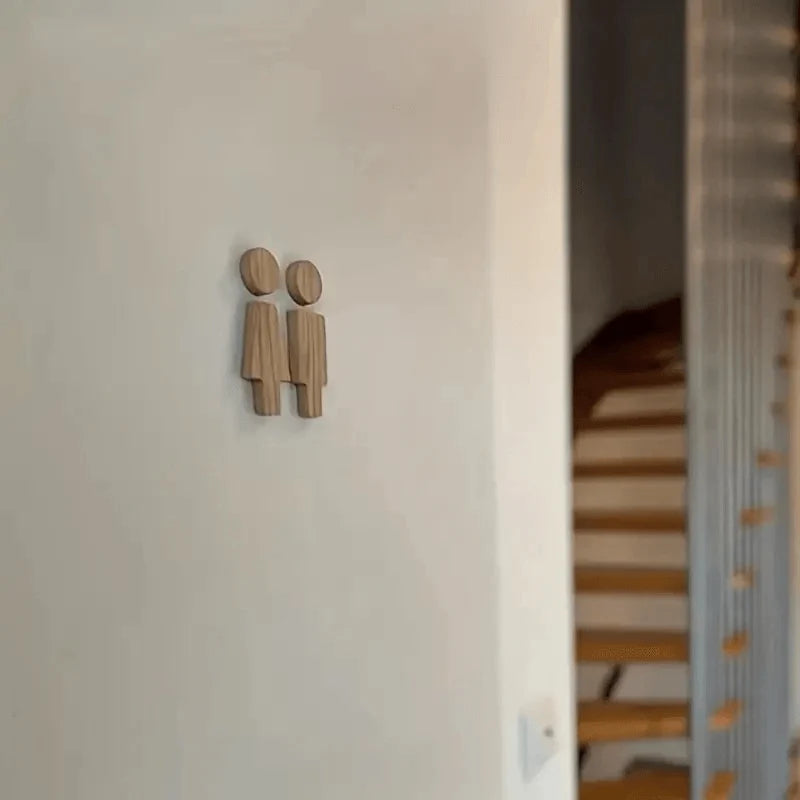 Bathroom Door Sign | Solid Oak & Clear Pictograms | Set of 2