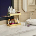 Cosmetic Organizer | Double-Layer Metal Trays | Gold Finish
