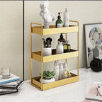 Cosmetic Organizer | Double-Layer Metal Trays | Gold Finish