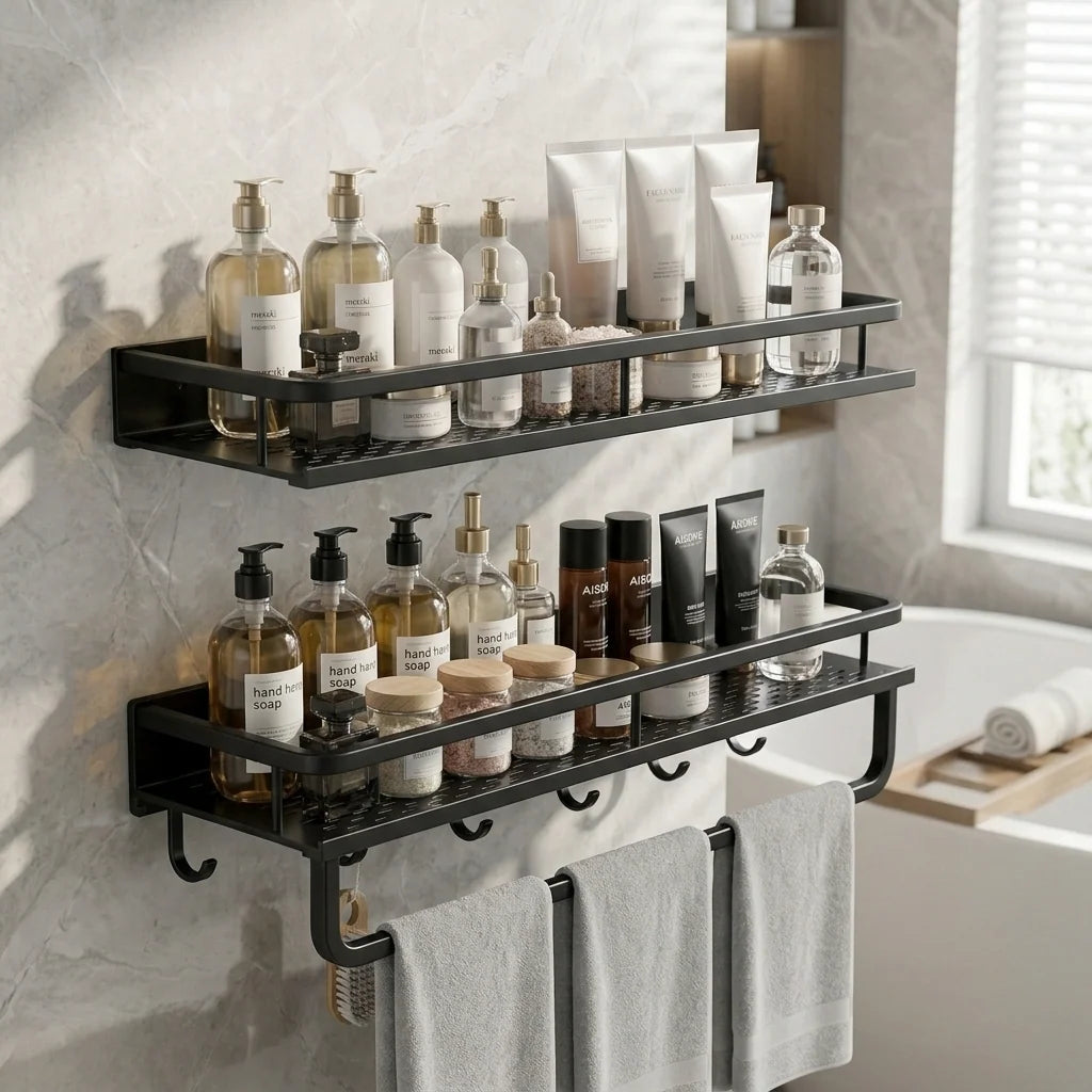 Bathroom Shelf | Aluminum Wall-Mounted | Optional Towel Rail