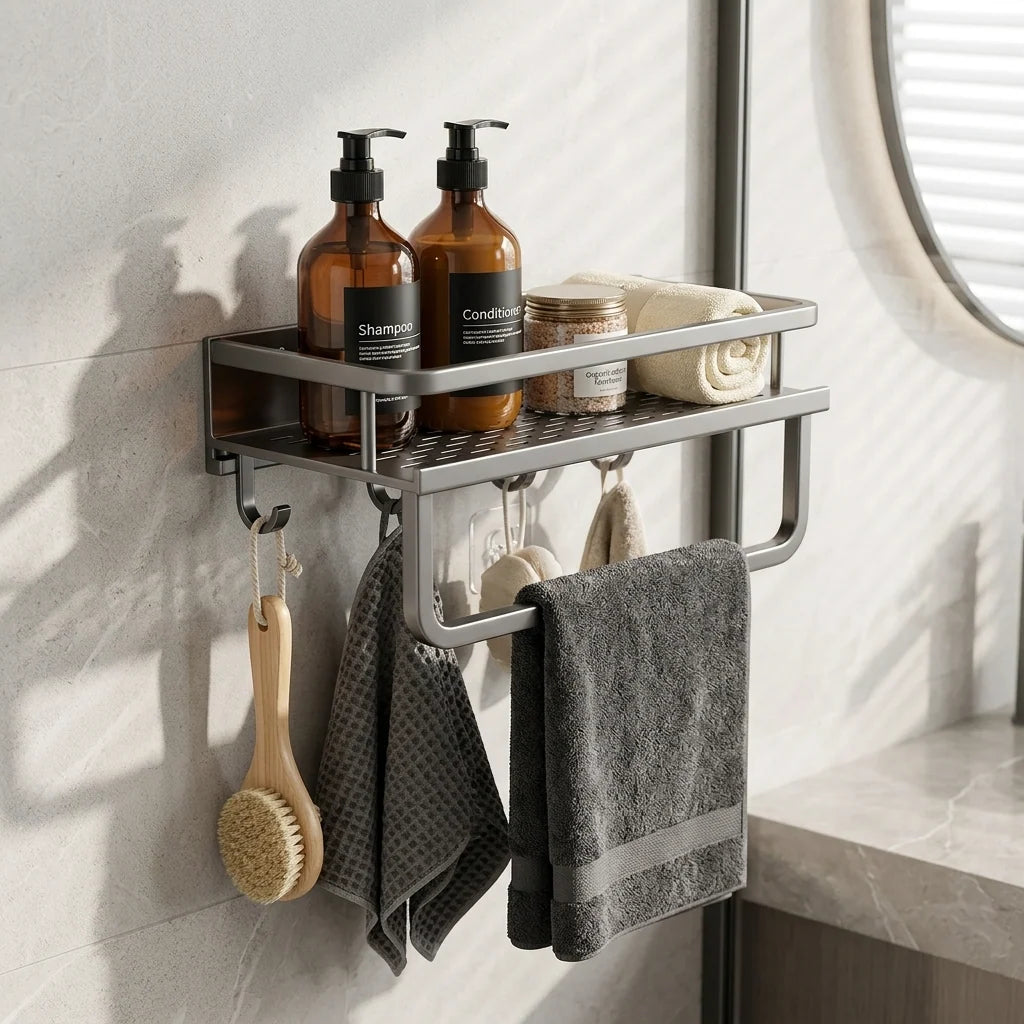 Bathroom Shelf | Aluminum Wall-Mounted | Optional Towel Rail