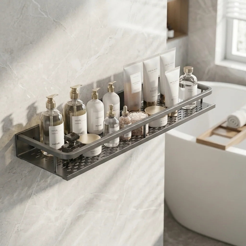 Bathroom Shelf | Aluminum Wall-Mounted | Optional Towel Rail