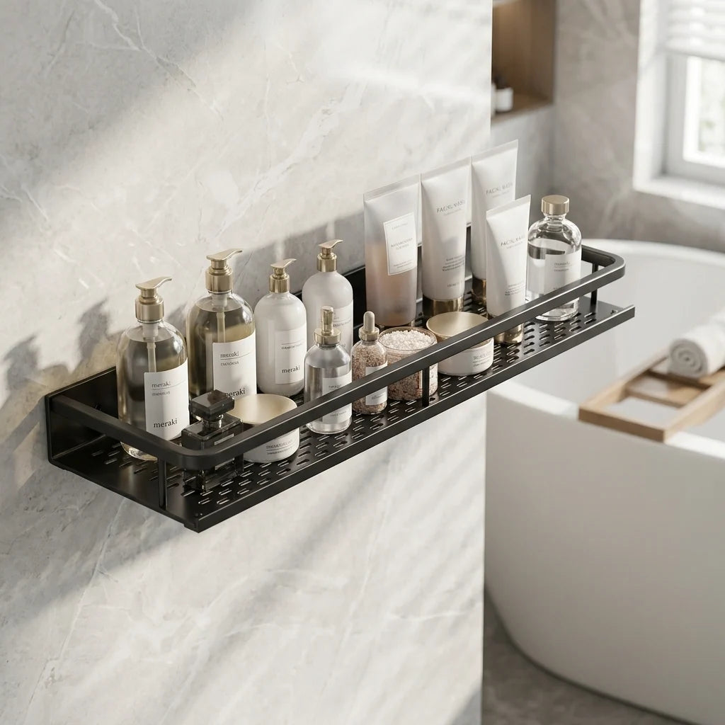 Bathroom Shelf | Aluminum Wall-Mounted | Optional Towel Rail