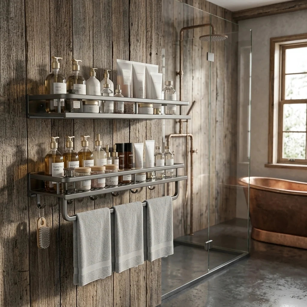 Bathroom Shelf | Aluminum Wall-Mounted | Optional Towel Rail