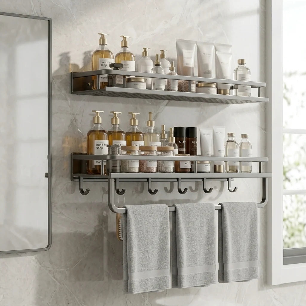 Bathroom Shelf | Aluminum Wall-Mounted | Optional Towel Rail