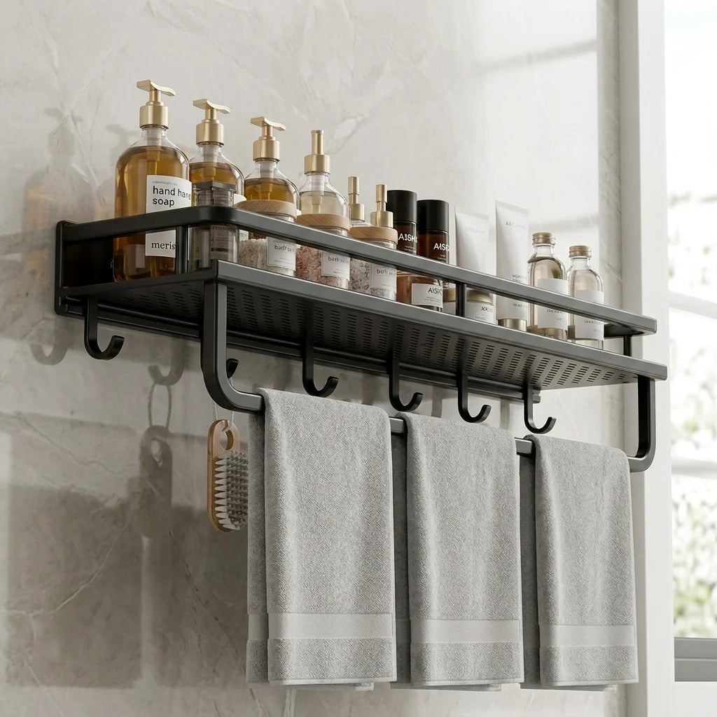 Bathroom Shelf | Aluminum Wall-Mounted | Optional Towel Rail