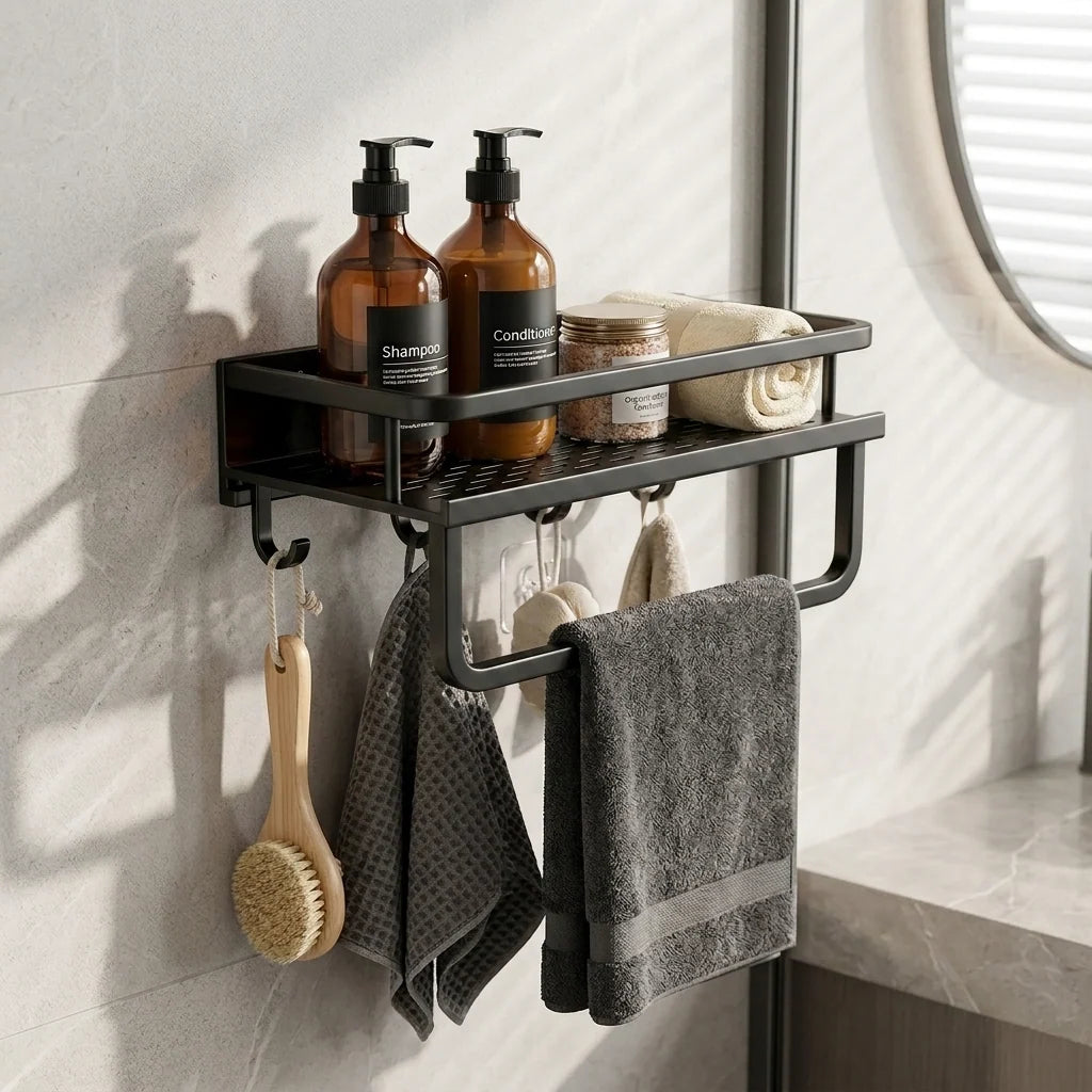 Bathroom Shelf | Aluminum Wall-Mounted | Optional Towel Rail