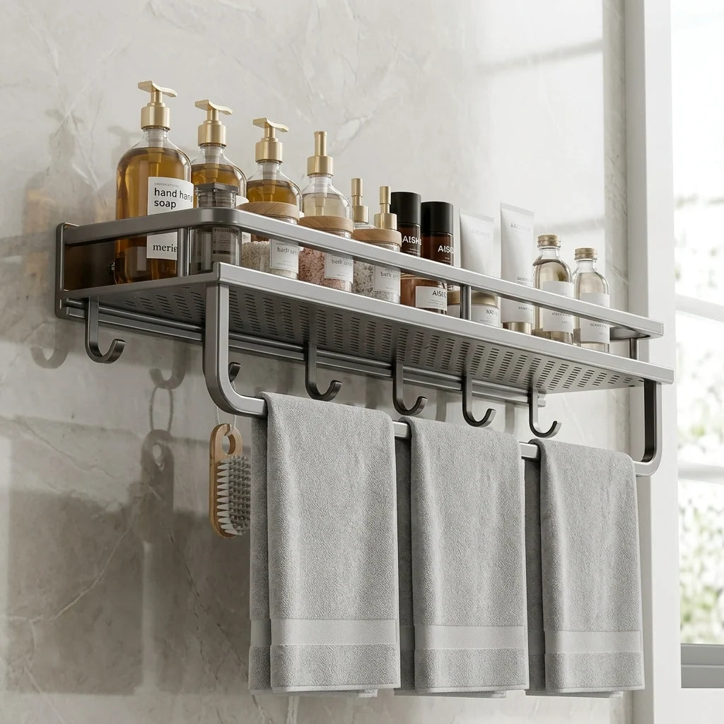 Bathroom Shelf | Aluminum Wall-Mounted | Optional Towel Rail