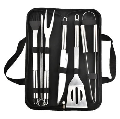 BBQ Tool Set | Stainless Steel & Fabric Carry Bag | 9-12 Pcs