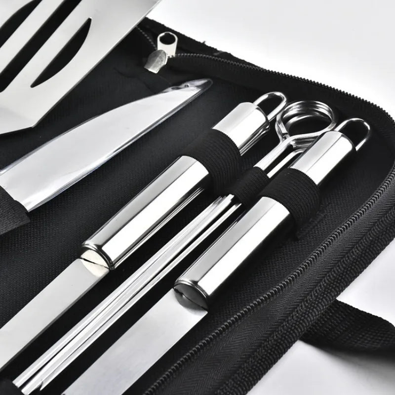 BBQ Tool Set | Stainless Steel & Fabric Carry Bag | 9-12 Pcs