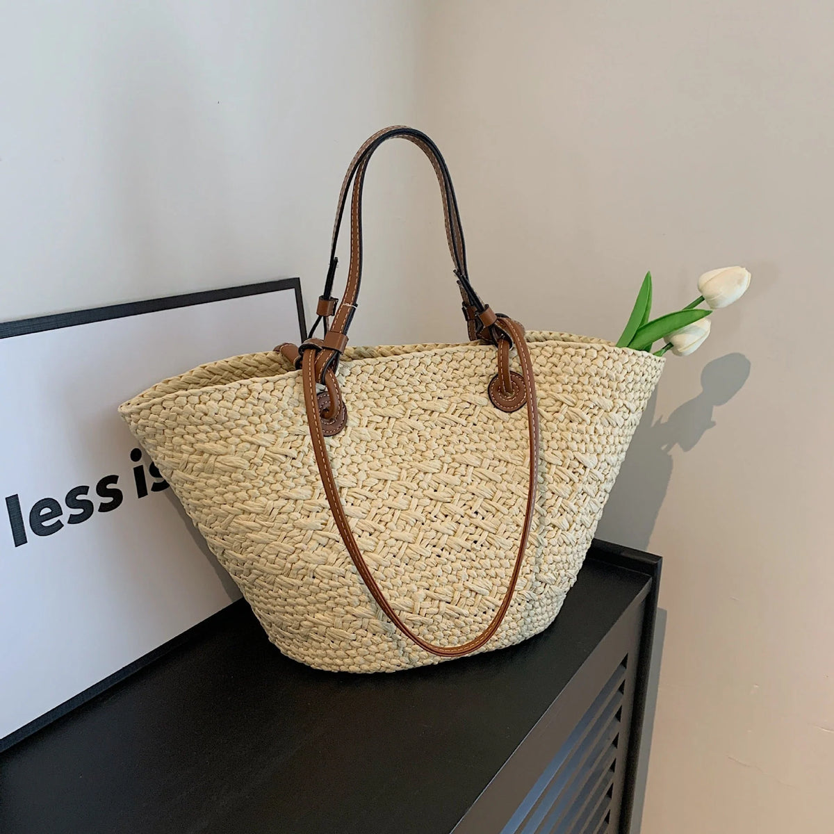 Beach Bag | Woven Straw & Spacious Interior