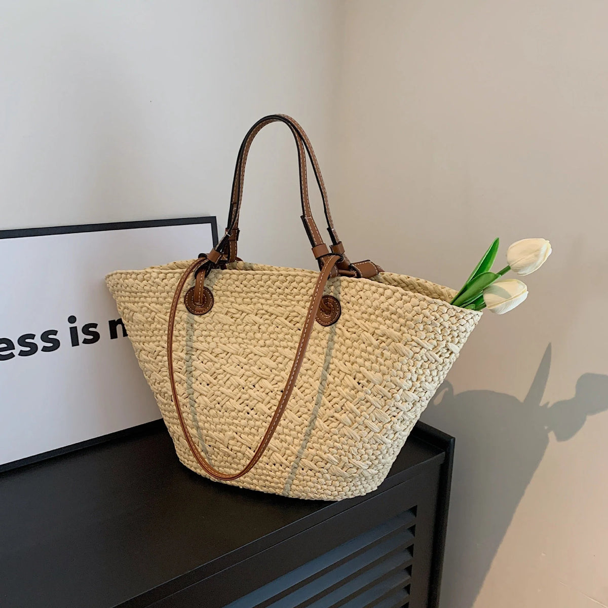 Beach Bag | Woven Straw & Spacious Interior